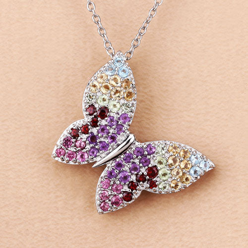 1.62 Carat Genuine Multi Stones .925 Sterling Silver Pendant
