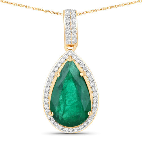 IGI Certified 3.22 Carat Genuine Zambian Emerald and White Diamond 14K Yellow Gold Pendant