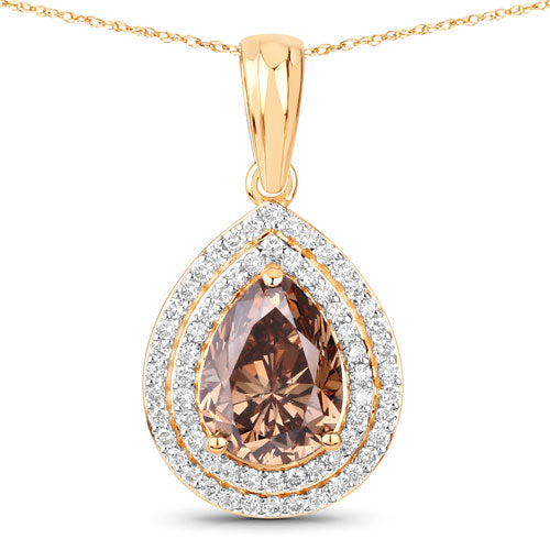 IGI Certified 2.01 Carat Genuine Brown Diamond Center and 0.29cttw White Diamond 18K Yellow Gold Pendant (2.30cttw)