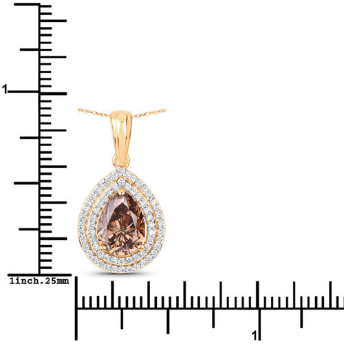 IGI Certified 2.01 Carat Genuine Brown Diamond Center and 0.29cttw White Diamond 18K Yellow Gold Pendant (2.30cttw)