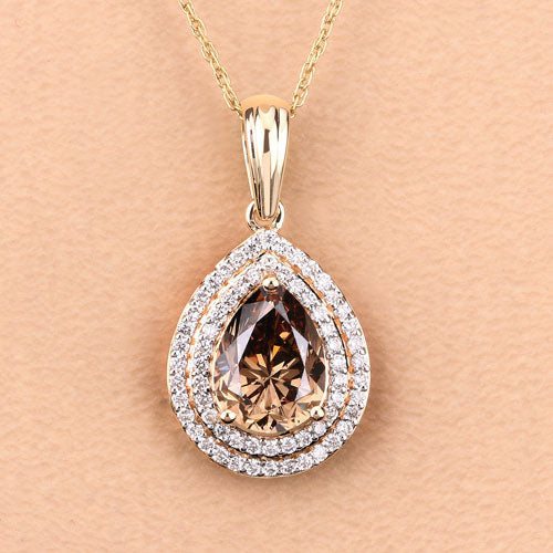 IGI Certified 2.01 Carat Genuine Brown Diamond Center and 0.29cttw White Diamond 18K Yellow Gold Pendant (2.30cttw)