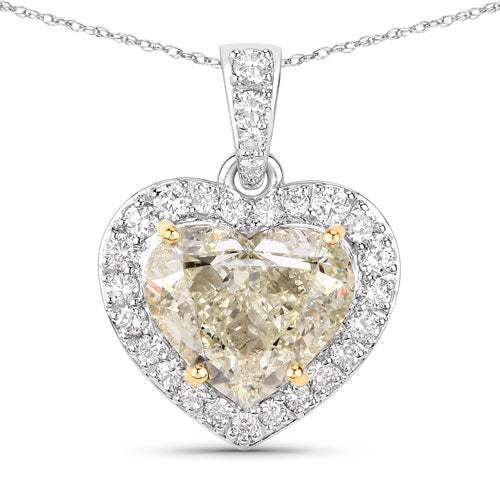 IGI Certified 4.51 Carat Genuine Light Yellow Diamond Center and 0.45cttw White Diamond 18K White Gold Pendant (4.96cttw)