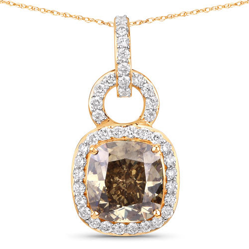 IGI Certified 2.50 Carat Genuine Brown Diamond Center and 0.31cttw White Diamond 18K Yellow Gold Pendant (2.81cttw)