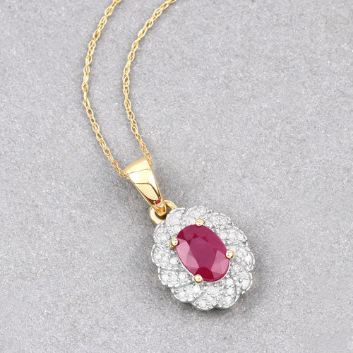 0.95 Carat Genuine Ruby and White Diamond 10K Yellow Gold Pendant
