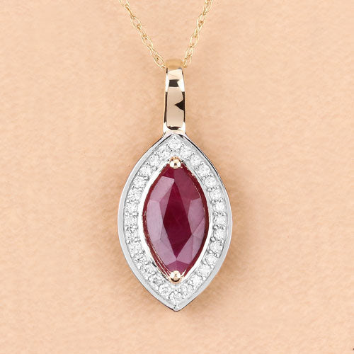 1.52 Carat Genuine Ruby and White Diamond 10K Yellow Gold Pendant