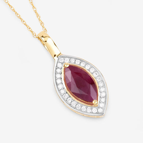 1.52 Carat Genuine Ruby and White Diamond 10K Yellow Gold Pendant