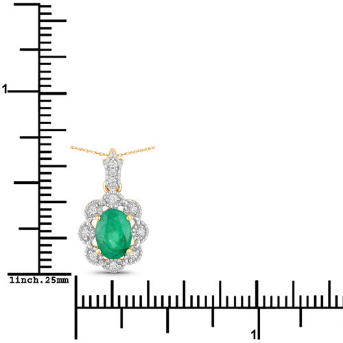 0.79 Carat Genuine Zambian Emerald and White Diamond 10K Yellow Gold Pendant