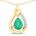 1.18 Carat Genuine Zambian Emerald and White Diamond 10K Yellow Gold Pendant