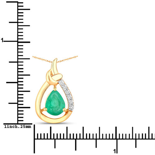 1.18 Carat Genuine Zambian Emerald and White Diamond 10K Yellow Gold Pendant