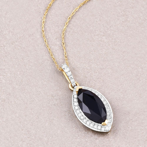 2.27 Carat Genuine Blue Sapphire and White Diamond 10K Yellow Gold Pendant