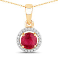 0.62 Carat Genuine Ruby and White Diamond 14K Yellow Gold Pendant