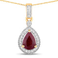 1.01 Carat Genuine Ruby and White Diamond 14K Yellow Gold Pendant