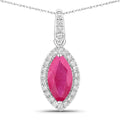 1.60 Carat Genuine Ruby and White Diamond 14K White Gold Pendant