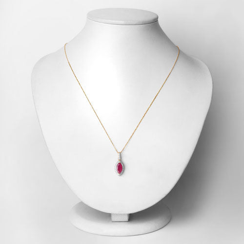 1.60 Carat Genuine Ruby and White Diamond 14K Yellow Gold Pendant