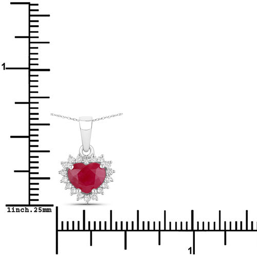 1.48 Carat Genuine Ruby and White Diamond 14K White Gold Pendant