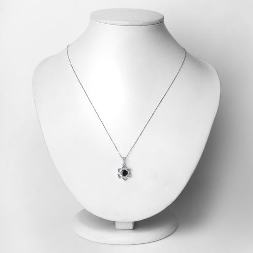 0.94 Carat Genuine Blue Sapphire and White Diamond 14K White Gold Pendant