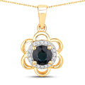 0.94 Carat Genuine Blue Sapphire and White Diamond 14K Yellow Gold Pendant