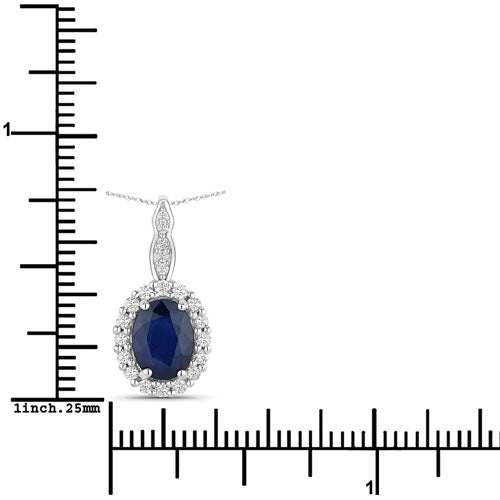 1.79 Carat Genuine Blue Sapphire and White Diamond 14K White Gold Pendant