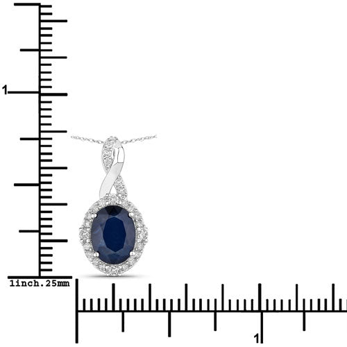 1.72 Carat Genuine Blue Sapphire and White Diamond 14K White Gold Pendant