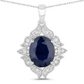 6.44 Carat Genuine Blue Sapphire and White Diamond 14K White Gold Pendant