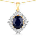 6.44 Carat Genuine Blue Sapphire and White Diamond 14K Yellow Gold Pendant