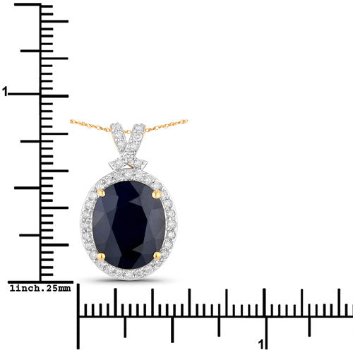 6.58 Carat Genuine Blue Sapphire and White Diamond 14K Yellow Gold Pendant