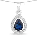 0.91 Carat Genuine Blue Sapphire and White Diamond 14K White Gold Pendant