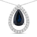 1.15 Carat Genuine Blue Sapphire and White Diamond 14K White Gold Pendant