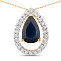 1.15 Carat Genuine Blue Sapphire and White Diamond 14K Yellow Gold Pendant