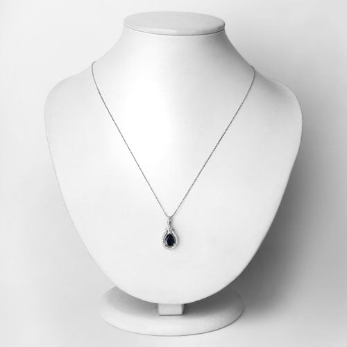 1.48 Carat Genuine Blue Sapphire and White Diamond 14K White Gold Pendant