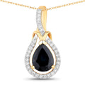 1.48 Carat Genuine Blue Sapphire and White Diamond 14K Yellow Gold Pendant