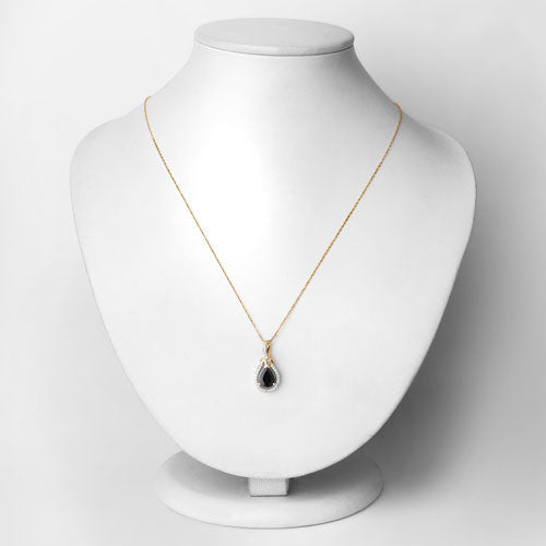 1.48 Carat Genuine Blue Sapphire and White Diamond 14K Yellow Gold Pendant