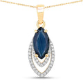 1.42 Carat Genuine Blue Sapphire and White Diamond 14K Yellow Gold Pendant