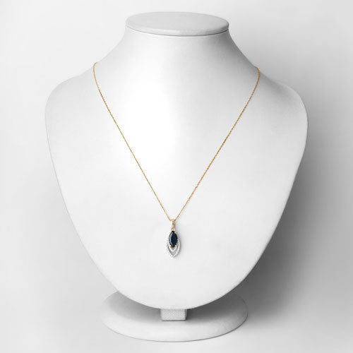 1.42 Carat Genuine Blue Sapphire and White Diamond 14K Yellow Gold Pendant