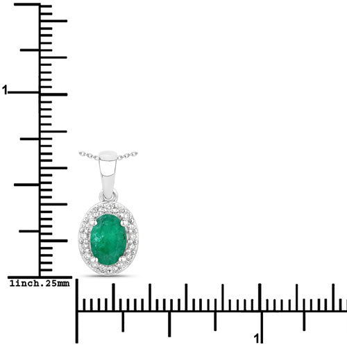 0.89 Carat Genuine Zambian Emerald and Lab Grown Diamond .925 Sterling Silver Pendant