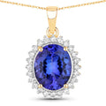 4.68 Carat Genuine Tanzanite and White Diamond 14K Yellow Gold Pendant
