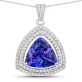 3.93 Carat Genuine Tanzanite and White Diamond 14K White Gold Pendant