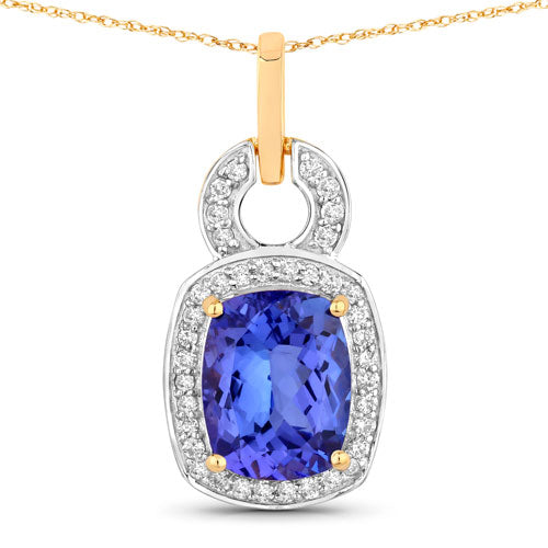 2.23 Carat Genuine Tanzanite and White Diamond 14K Yellow Gold Pendant