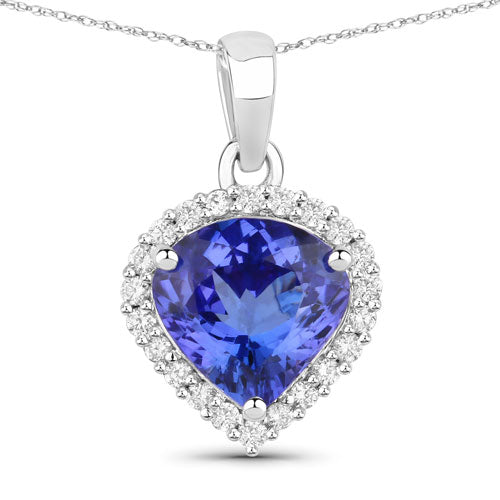 2.53 Carat Genuine Tanzanite and White Diamond 14K White Gold Pendant