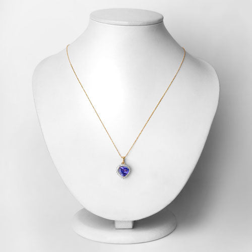 2.66 Carat Genuine Tanzanite and White Diamond 14K Yellow Gold Pendant