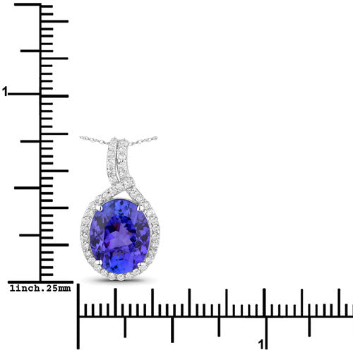3.21 Carat Genuine Tanzanite and White Diamond 14K White Gold Pendant