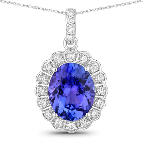 2.93 Carat Genuine Tanzanite and White Diamond 14K White Gold Pendant