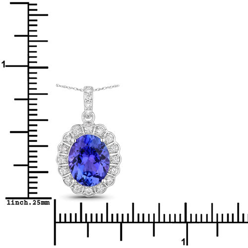 2.93 Carat Genuine Tanzanite and White Diamond 14K White Gold Pendant