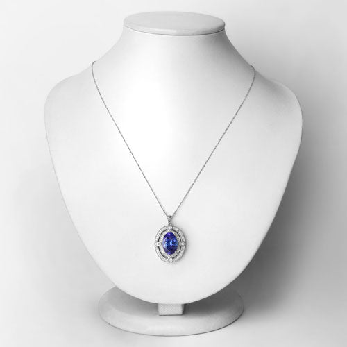 5.91 Carat Genuine Tanzanite and White Diamond 14K White Gold Pendant