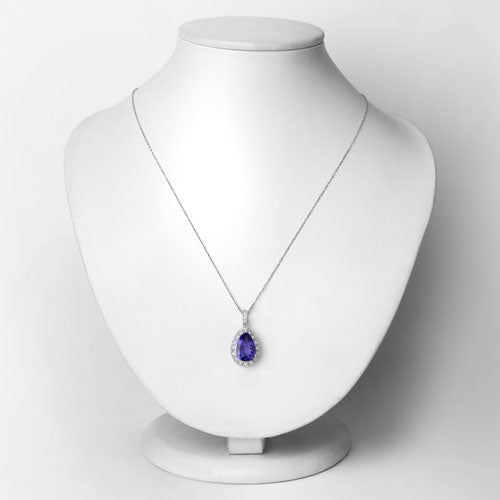3.13 Carat Genuine Tanzanite and White Diamond 14K White Gold Pendant