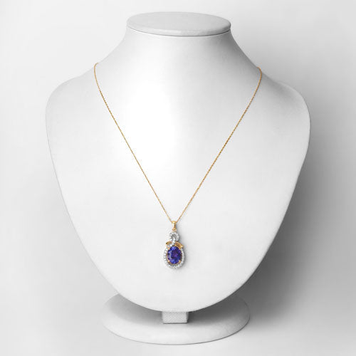 3.91 Carat Genuine Tanzanite and White Diamond 14K Yellow Gold Pendant