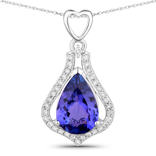 3.30 Carat Genuine Tanzanite and White Diamond 14K White Gold Pendant