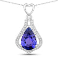 3.30 Carat Genuine Tanzanite and White Diamond 14K White Gold Pendant