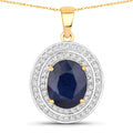 4.82 Carat Genuine Blue Sapphire and White Diamond 14K Yellow Gold Pendant