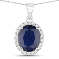 4.63 Carat Genuine Blue Sapphire and White Diamond 14K White Gold Pendant